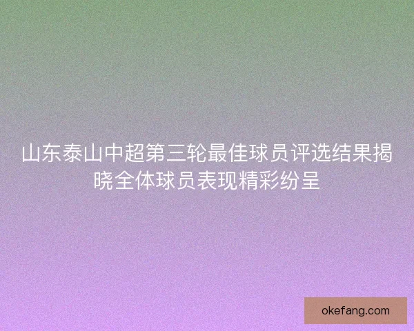 山东泰山中超第三轮最佳球员评选结果揭晓全体球员表现精彩纷呈