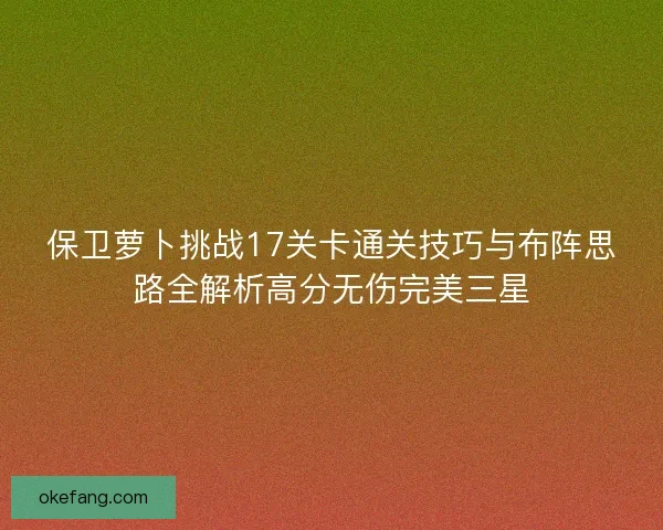 保卫萝卜挑战17关卡通关技巧与布阵思路全解析高分无伤完美三星 保卫萝卜挑战17关卡通关技巧与布阵思路全解析高分无伤完美三星